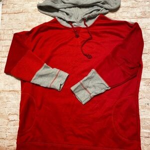 Layered Look Red Thermal Knit Hoodie W/ Pockets